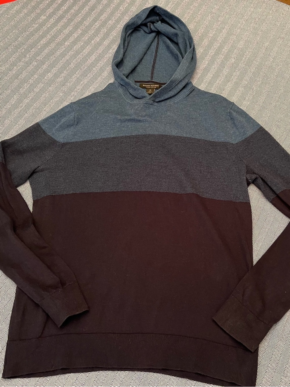 Banana Republic Men's Colorblock Sweater Hoodie - Blue and Black, Size Med